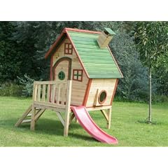 Kinderspielhaus / Hexenhaus mit Podest und Rutsche - Larix -