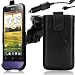 Wicked Chili SET: HTC One V Smartphone KFZ Halterung / Autohalterung (vibrationsfrei, drehbar) mit KFZ Ladekabel (1000mAh, 12V, 24V) und Premium Echtleder Tasche mit Rückzugfunktion