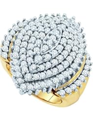 2.00 Carat (ctw) 10K Yellow Gold Round White Diamond Ladies Cocktail Right Hand Cluster Ring 2 CT