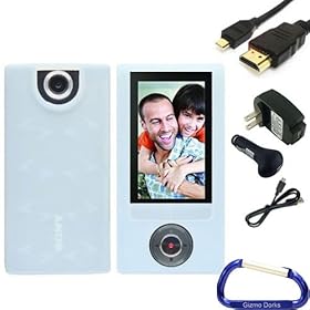 Gizmo Dorks Silicone Skin Cover (Clear White), HDMI Cable, and Charging Bundle with Carabiner Key Chain for the Sony Bloggie Camera MHS-FS1