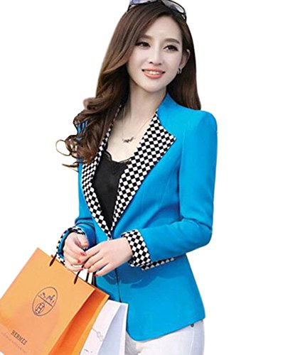 Aro Lora Women's Long Sleeve Plaid Lapel One Button Jacket Blazer Suit