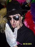 4 PIECE SET FOR JACKO FANCY DRESS,HAT, SEQUIN GLOVE, WET LOOK AFRO WIG, AVIATOR GLASSES