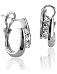 14k White Gold 3 Stone Hoop Diamond Earrings (GH, I1-I2, 0.50 carat)