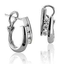 Certified 14k White Gold 3 Stone Hoop Diamond Earrings (GH, SI-I, 0.50 carat)