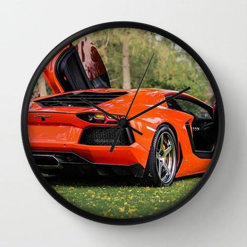 10" Diameter Wall Clock with Lamborghini Lp Aventador Black Frame Modern Design Watch Wall 10" Diameter Unique Wall Clocks