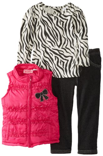 Young Hearts Little Girls' 3 Piece Zebra Printed Vest and Pant Set