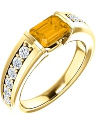 14K Yellow Gold 7.00x5.00mm Emerald Cut Citrine and Diamond Ring -- LIFETIME WARRANTY
