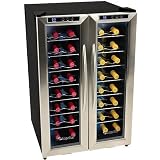 EdgeStar 32 Bottle Dual Zone Wine Cooler with Stainless Steel Trimmed French Doors and Digital Controls