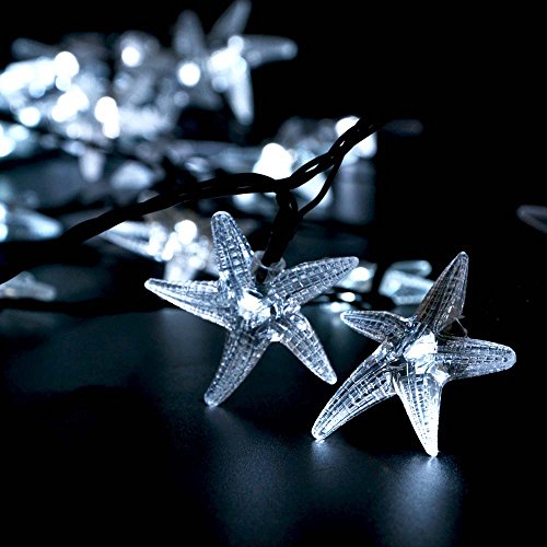 LuckLED Original Starfish Solar String Lights, 20ft 30 LED Christmas Lights for Outdoor, Gardens, Homes, Wedding, Christmas Party and Holiday Decor(Cool White)