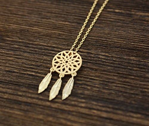 Dreamcatcher Necklace | Gold &amp; Silver | Tribal Necklace | Dangling Feather (Gold)
