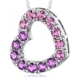 Sterling Silver with 2.00 carats total weight Round shape Amethyst and Pink Sapphire Open Heart Pendant Necklace