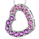 Sterling Silver with 2.00 carats total weight Round shape Amethyst and Pink Sapphire Open Heart Pendant Necklace