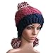 Bodvera Warm Chunky Soft Stretch Cable Knit Slouchy Straps Slit Pom pom Beanie Skully