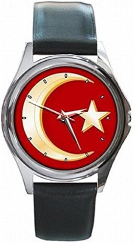 Daguys custom Muslim Crescent Moon and Star Islam Leather Watch Wrist Watch unisex watch
