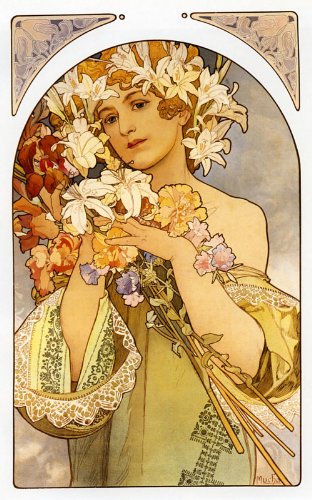 Flower Beautiful Lady Girl with Flowers By Alphonse Mucha Was a Czech Art Nouveau Painter and Decorative Artist 20