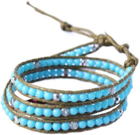Beautifully handmade Fashion Bohemian Boho Style Adjustable Wrap Bracelet with shine Beads (Blue)