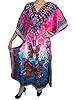 Womans Caftan Beach Wear Blue Pink Butterfly Printed Satin Crepe Maxi Kaftans