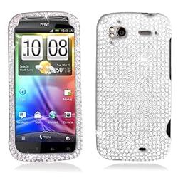 For HTC Sensation 4G (T-Mobile) Snap-on Protector Hard Case Rhinestone Cover "Bling Bling Silver" Design