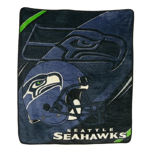 NFL Seattle Seahawks Super Soft Plush Thermal Blanket / Fleece Couch Throw - Blue & White
