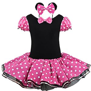 TIAOBU Girls Halloween Polka Dots Party Costume Dress Tutu Skirt with Headband (12 Months, Hot Pink)