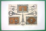 LOCKS and Scissors Designed for 1862 International Exhibition in London --- SUPERB Color Antique Print Lithograph