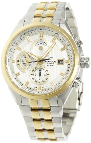 Casio Two Tone Edifice Quartz Chronograph Silver Tone Dial Link Bracelet