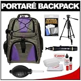 Portare Multi-Use Laptop/iPad/Digital SLR Camera Backpack Case (Gray/Purple) with 57