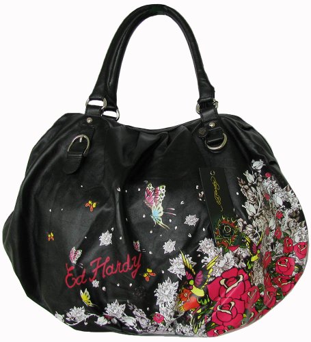 Ed Hardy Secret Garden Blake Grande Satchel Bag Black Ed Hardy Secret Garden Blake Grande Satchel Bag Black