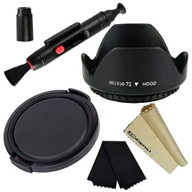 Professional 72mm Flower Lens Hood + Deluxe Cleaning Set (Lens Pens + Black Microfiber) + 72mm Lens Cap + JB Microfiber Lens Cleaning Cloth For Canon Nikon Sigma Tamron Camera