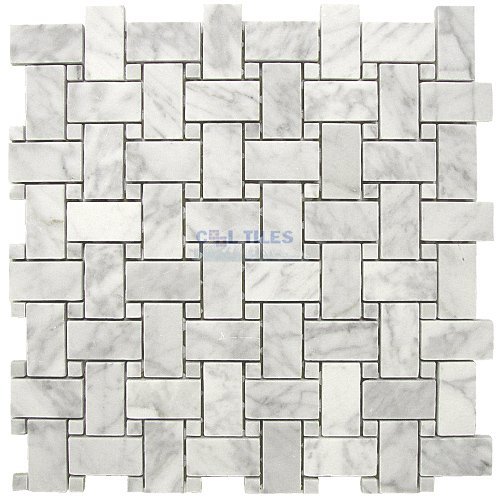 Clear view - basketweave white carrara 12 x 12 mesh backed sheet