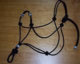 black & silver clinician rope horse halter with extra nose knots