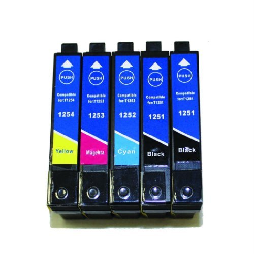 5 Packs of US Patented 125 Ink Cartridge For Nx125 Nx127 Nx420 Nx625 Workforce 320 323 325 520 Printer -2 Black T125120/ 1 Cyan T125220/ 1 Magenta T125320/ 1 Yellow T125420