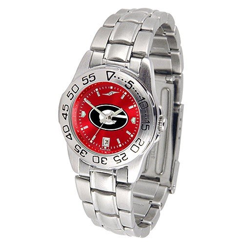 Georgia Bulldogs Ladies Anochrome Sport Watch with Stainless Steel Band