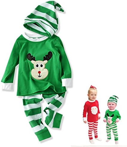 Lifemall Children's Christmas Pajamas Shirt & Pants &Hat for Baby Boys and Girls (110 : Fit for 4Years, Green)