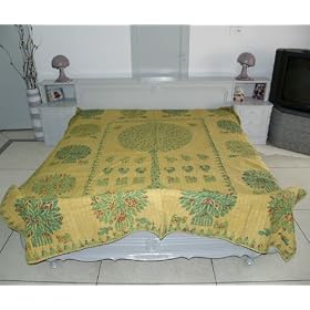 Boho Rajrang Cotton Tree Patch Work King Size Bedspread Tapestry India