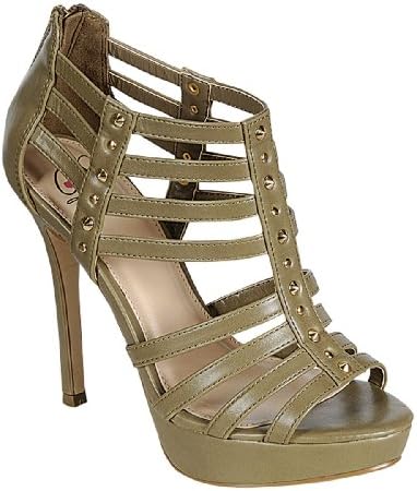 Delicious Womens Linter Khaki Cage Strap Platform Pumps 9 M US