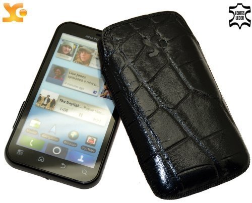 Suncase Ledertasche f&uuml;r Motorola Defy / Defy Plus croco-schwarz Preisvergleich