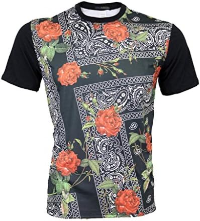 Bleu Evolution Men's Sublimation T-Shirt "Floral Bandana", Medium, Multi