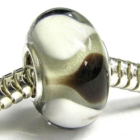 Sterling Silver Murano Black White Lampwork Glass Bead For Pandora Troll European Charm Bracelets 12.5mm