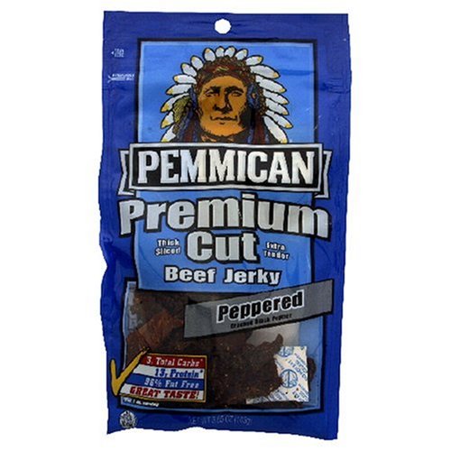 Pemmican Premium Cut Beef Jerky, Peppered Smoke Flavor Added, 3.65-Ounce Bags (Pack of 6) by Pemmican