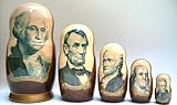 Russian Nesting Doll American USA Great Presidents Washington, Lincoln, Hamilton, Franklin Jefferson 5 Pcs / 7in set #DSCI 60