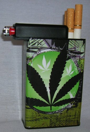 Cigarette Case Green Plant with Built on Lighter Holder Cigarette Case Green Plant with Built on Lighter Holder