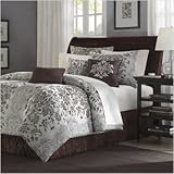 IMAGE OF Madison Park Carrington Jacquard 7 pc set (Comforter set +3Pillows ) - Grey - Queen