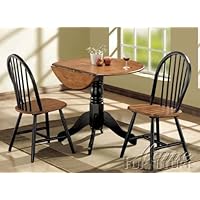 3pc Dining Table & Chairs Set with Drop Leaf in Oak and Black Finish