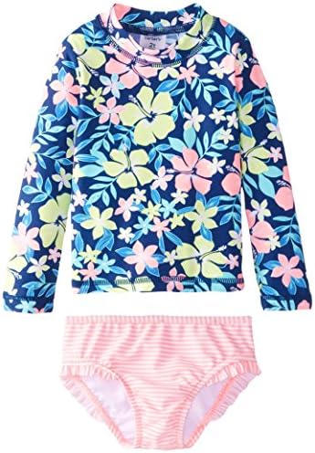 carter's Little Girls' Toddler Floral Top Rashguard Set, Navy, 3T