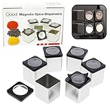 Magnetic Spice Jars - Tins Attach to Most Refrigerator Doors - Shake or Pour Containers - (Set of 6 Dispensers)