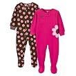Infant Girls' Just One Year 2pc Fleece Floral Blanket Sleeper Set - Dark Pink/Brown