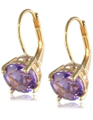 Gold Plated Sterling Silver 8mm Round Lever Back Amethyst Earrings