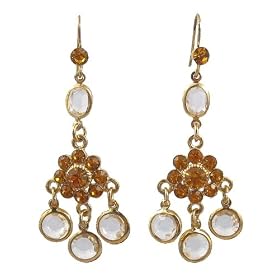 Earrings - Dangly Flower - Swarovski (tm) Crystal Stones ~ Topaz (Gold) (FB43)