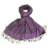 Floral and Check Jacquard Shawl Pashmina Winter Scarf for Women - Turquoise, Purple, Navy, Red